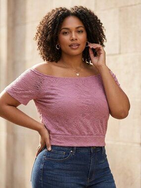 NWT Torrid Callie Mauve Lace Off Shoulder Crop Top Plus Size 1 1X 14-16